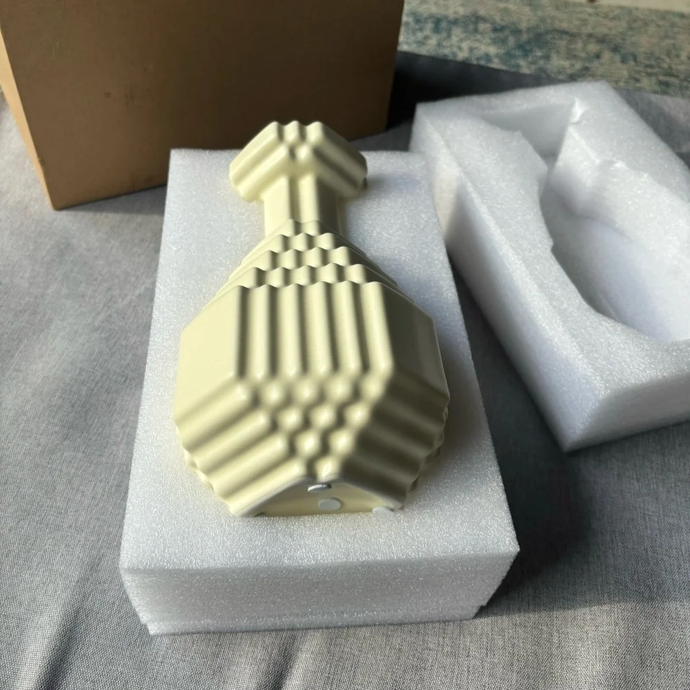 White Checkered Decorative Mosaic Plaid Design Ceramic Vase, 9.5 Inch